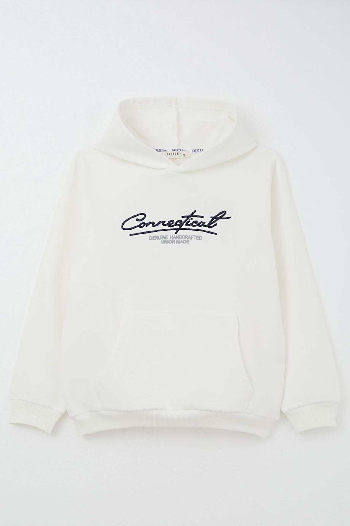 Breeze Erkek Çocuk Sweatshirt Kapüşonlu Yazı Nakışlı Kanguru Cepli 4-8 Yaş, Ekru