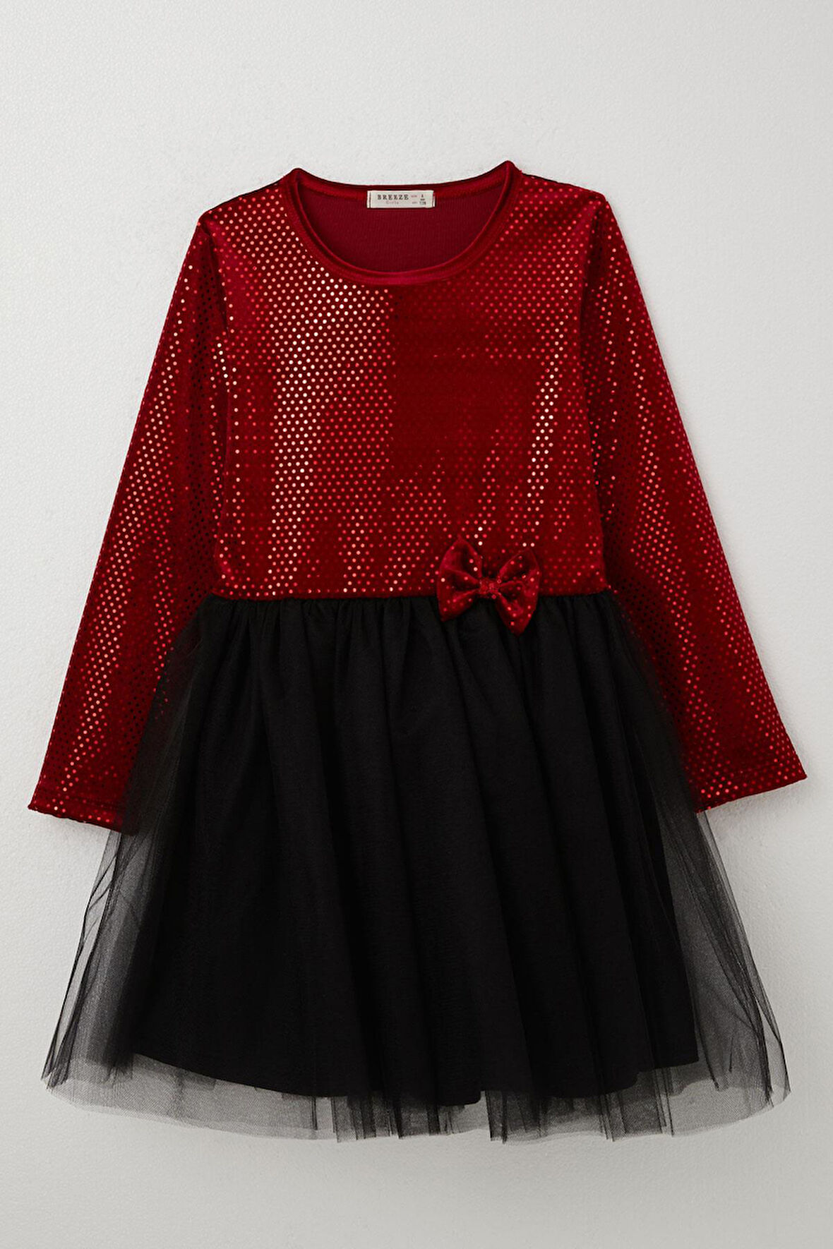 Breeze Kız Çocuk Uzun Kollu Elbise Kadife Pullu 5-10 Yaş, Kırmızı