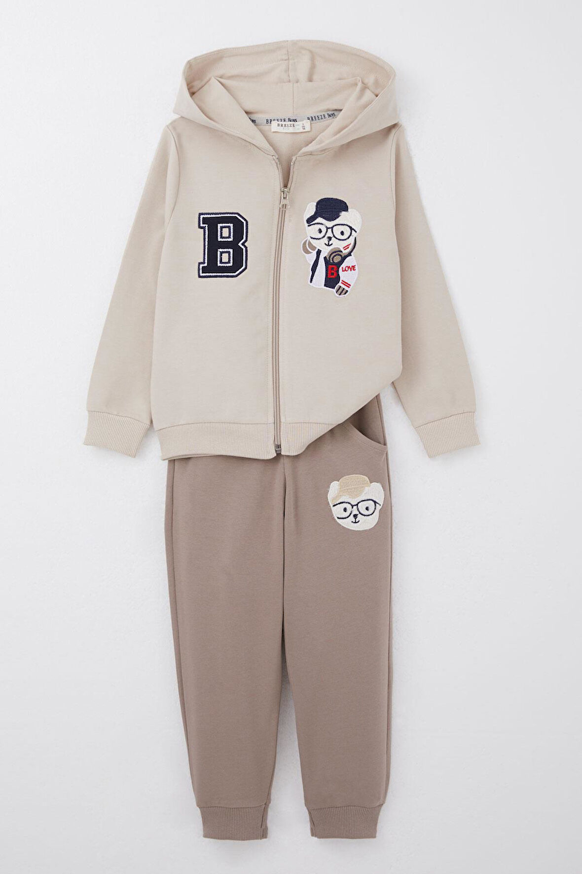 Breeze Erkek Çocuk Eşofman Takım Havalı Ayıcık Nakışlı 1.5-5 Yaş, Bej