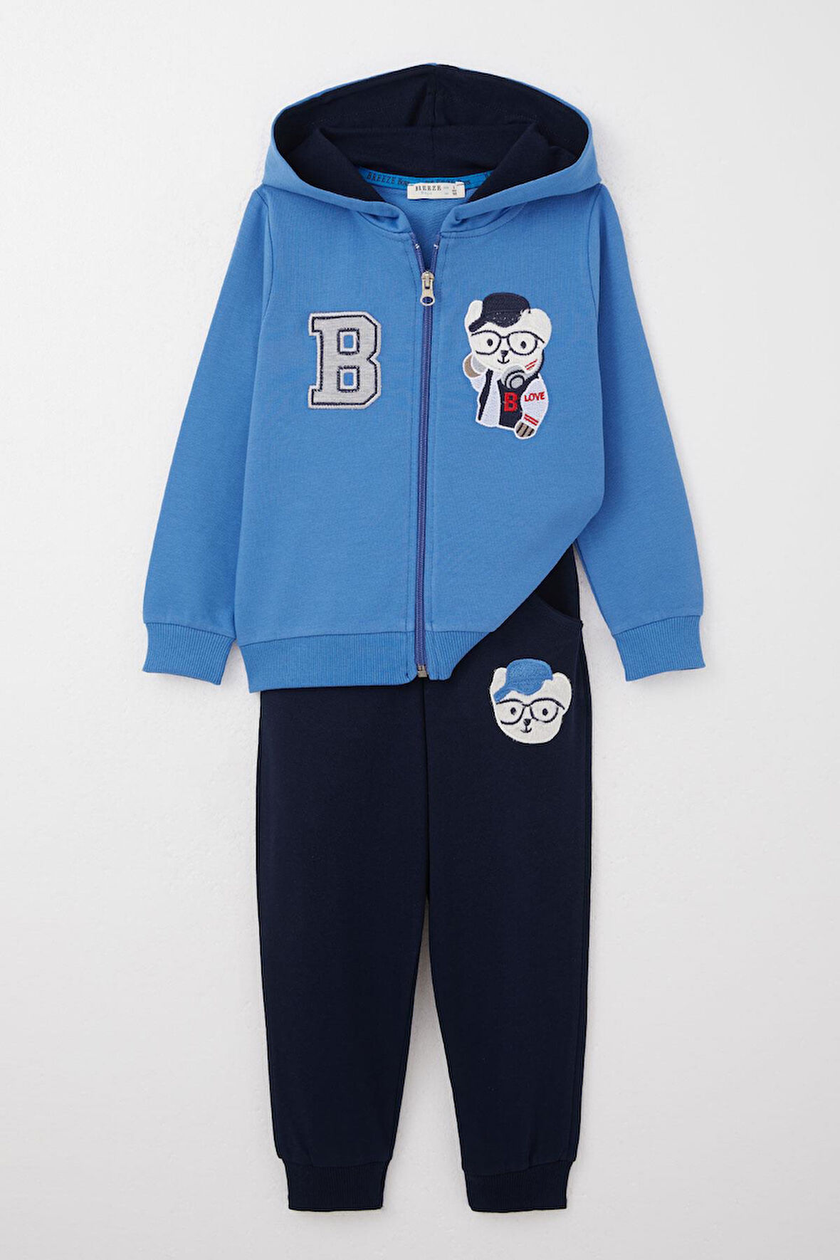 Breeze Erkek Çocuk Eşofman Takım Havalı Ayıcık Nakışlı 1.5-5 Yaş, Saks Mavisi