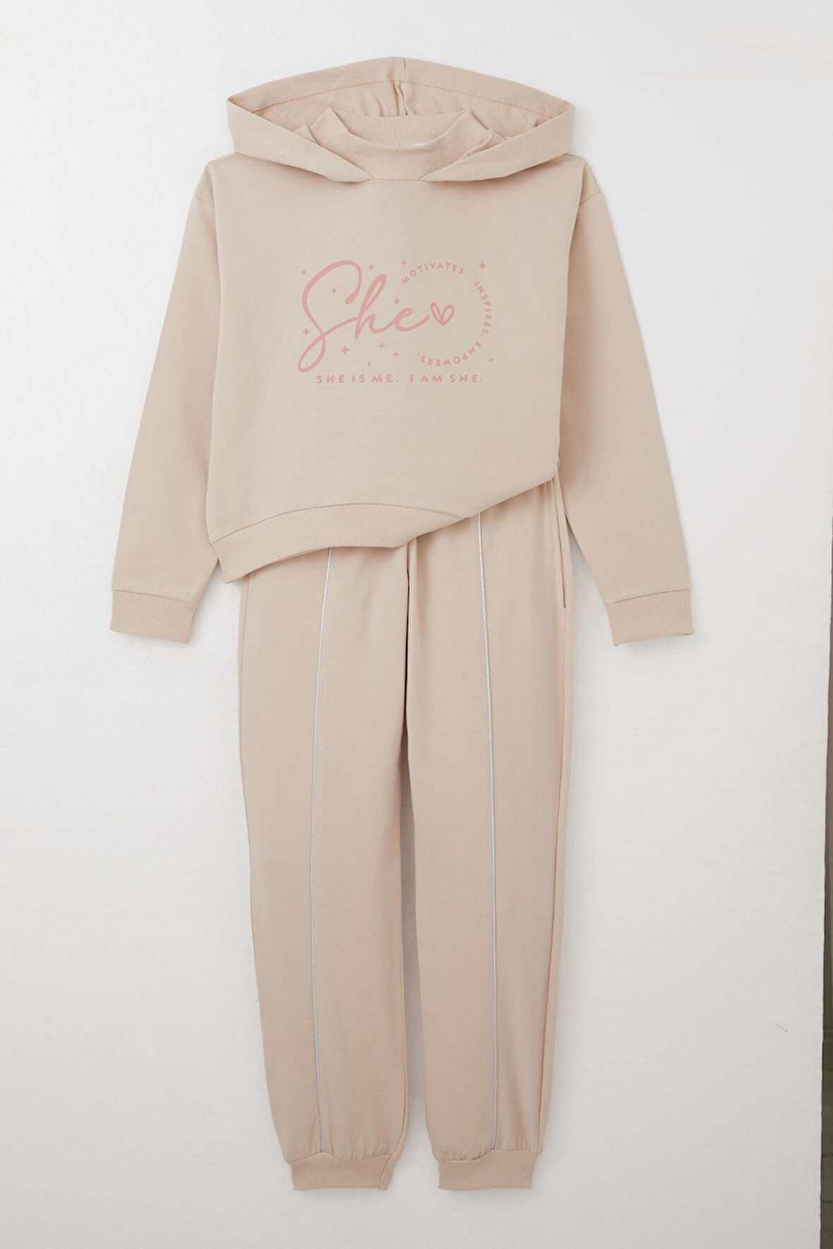 Breeze Kız Çoçuk Eşofman Takım Balıkçı Yaka Kapüşonlu 8-14 Yaş, Bej