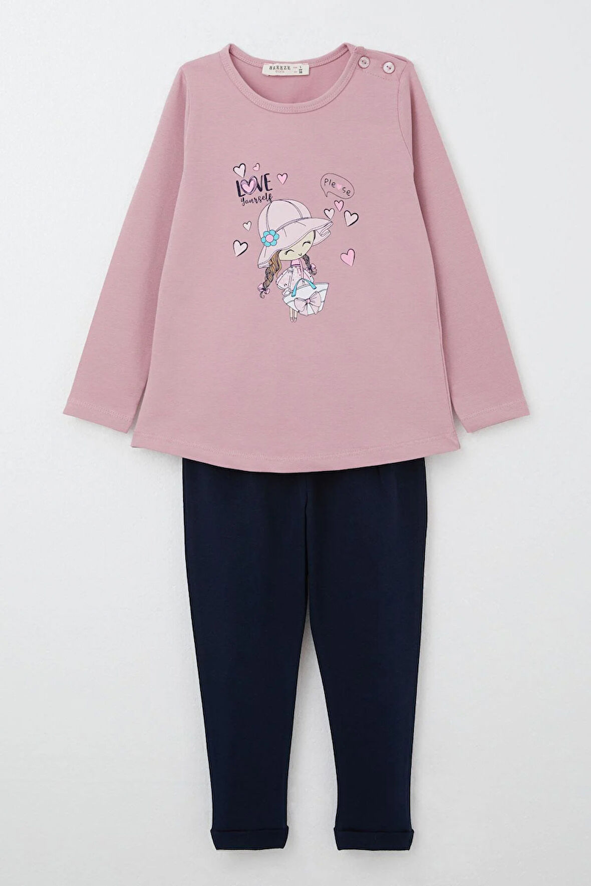 Breeze Kız Bebek Taytlı Takım Havalı Kız Baskılı Taytı Fiyonklu 9 Ay-3 Yaş, Gülkurusu