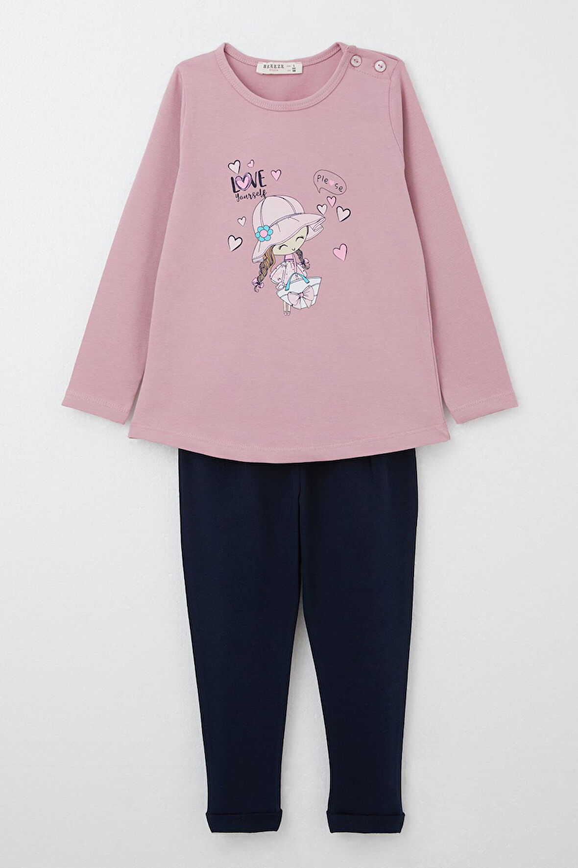 Breeze Kız Bebek Taytlı Takım Havalı Kız Baskılı Taytı Fiyonklu 9 Ay-3 Yaş, Gülkurusu