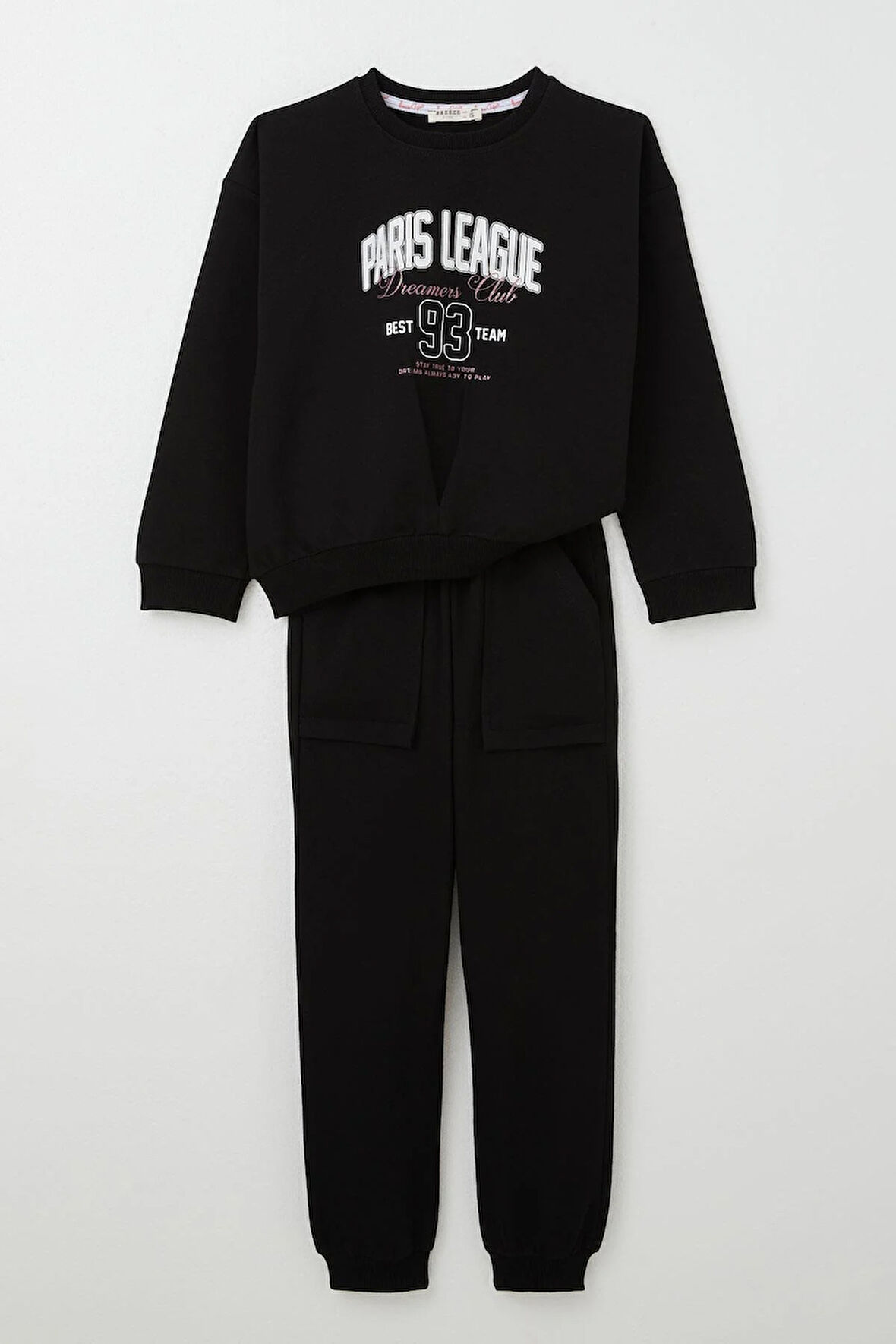 Breeze Kız Çocuk Eşofman Takım Lig Temalı Ön Kısmı V Dikişli 5-10 Yaş, Siyah