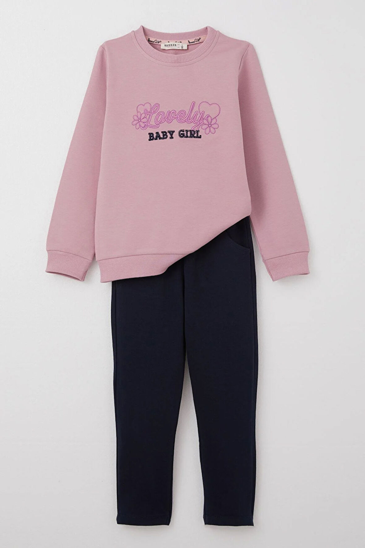 Breeze Kız Çocuk Eşofman Takım Sevgi Temalı Yazı Nakışlı 1-4 Yaş, Gülkurusu