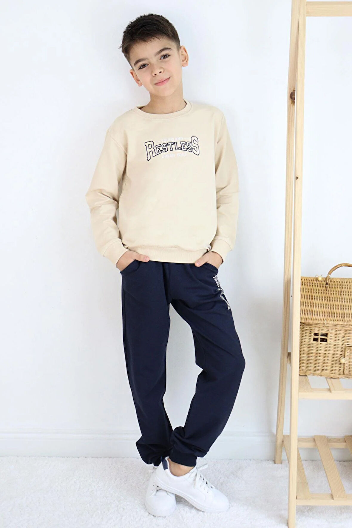 Breeze Erkek Çocuk Eşofman Takım Yazı Baskılı Cepli 5-10 Yaş, Bej