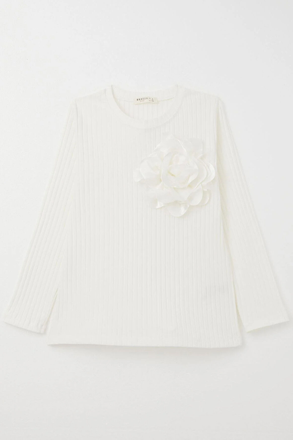 Breeze Kız Çocuk Uzun Kollu Tişört Gül Aksesuarlı 8-14 Yaş, Ekru
