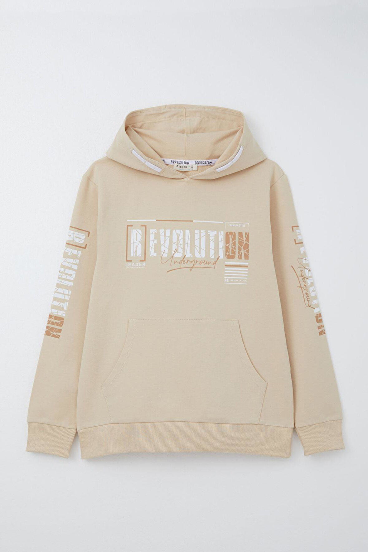 Breeze Erkek Çocuk Sweatshirt Kapüşonlu Kanguru Cepli 9-16 Yaş, Krem