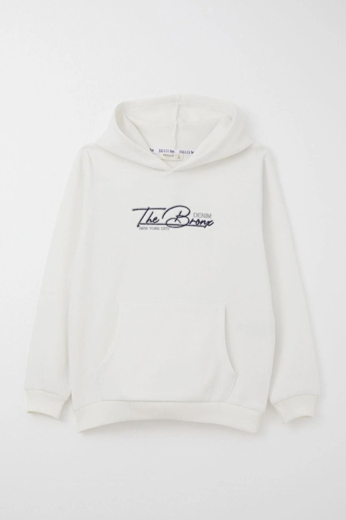 Breeze Erkek Çocuk Sweatshirt Yazı Nakışlı Kanguru Cepli 4-8 Yaş, Ekru