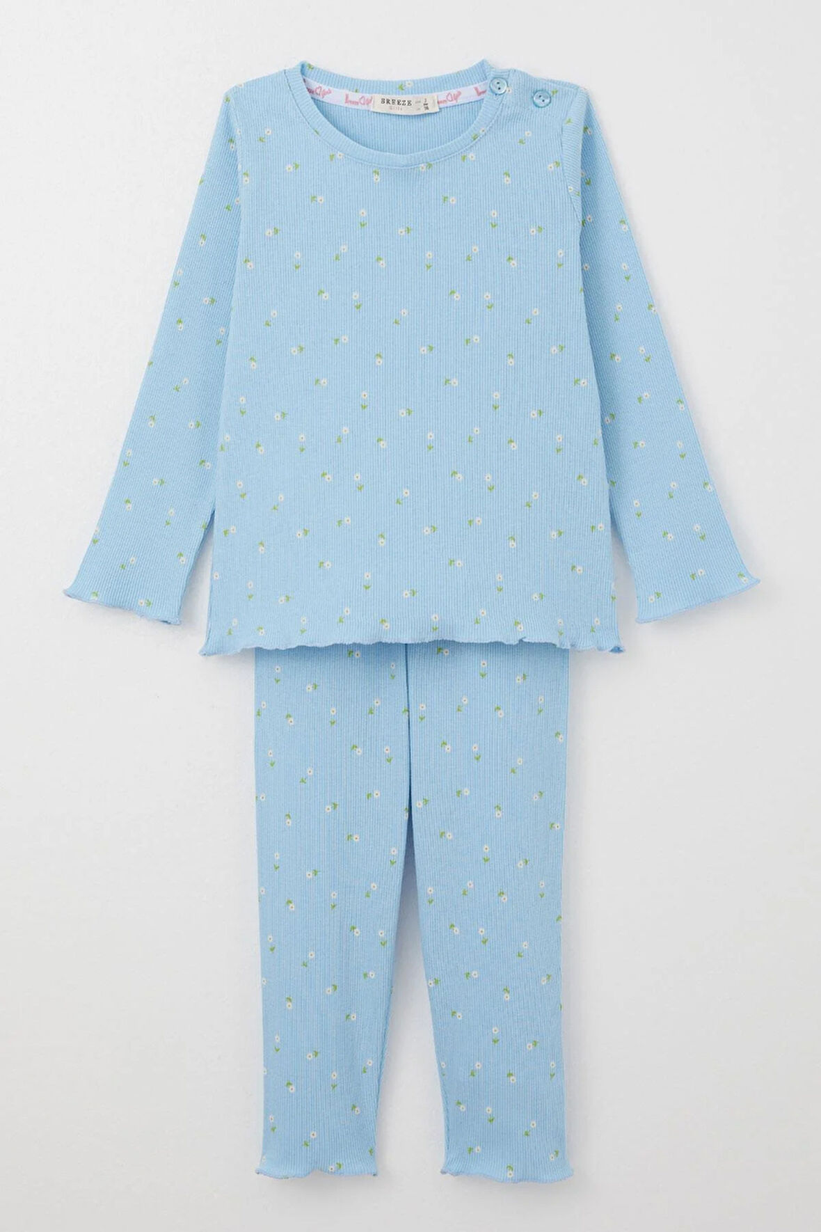 Breeze Kız Bebek Pijama Takımı Papatya Desenli 9 Ay-3 Yaş, Açık Mavi