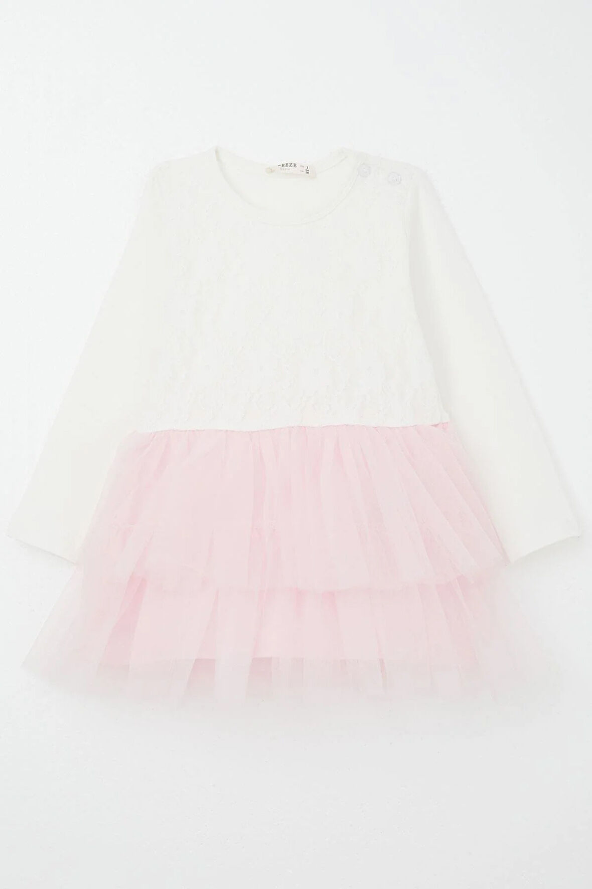 Breeze Kız Bebek Uzun Kollu Elbise Tül Çiçekli 9 Ay-3 Yaş, Ekru