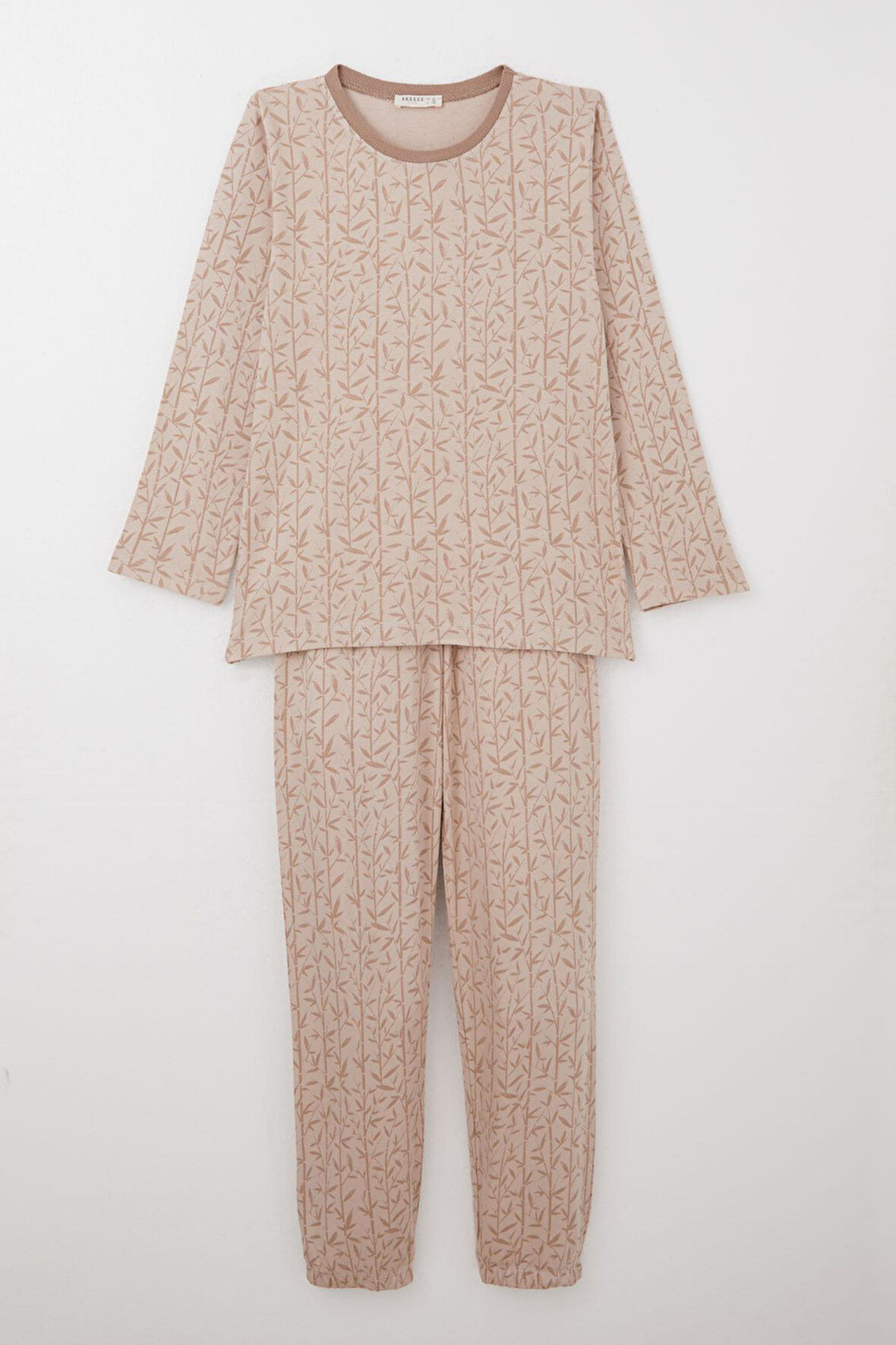 Breeze Kız Çocuk Pijama Takımı Bambu Çiçeği Desenli 9-12 Yaş, Bej
