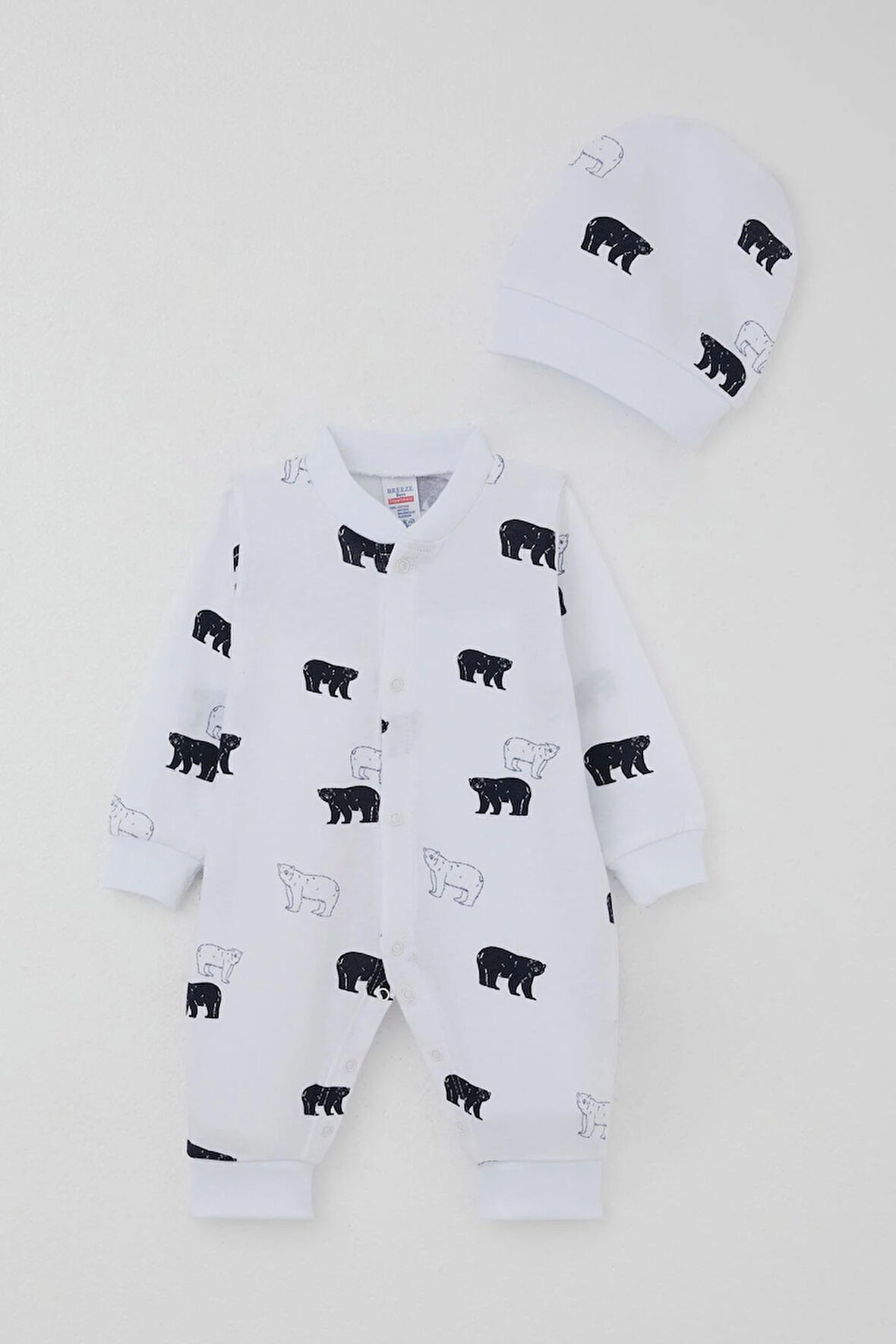 Breeze Erkek Bebek Tulum Sevimli Kutup Ayıcığı Desenli 0-6 Ay, Beyaz