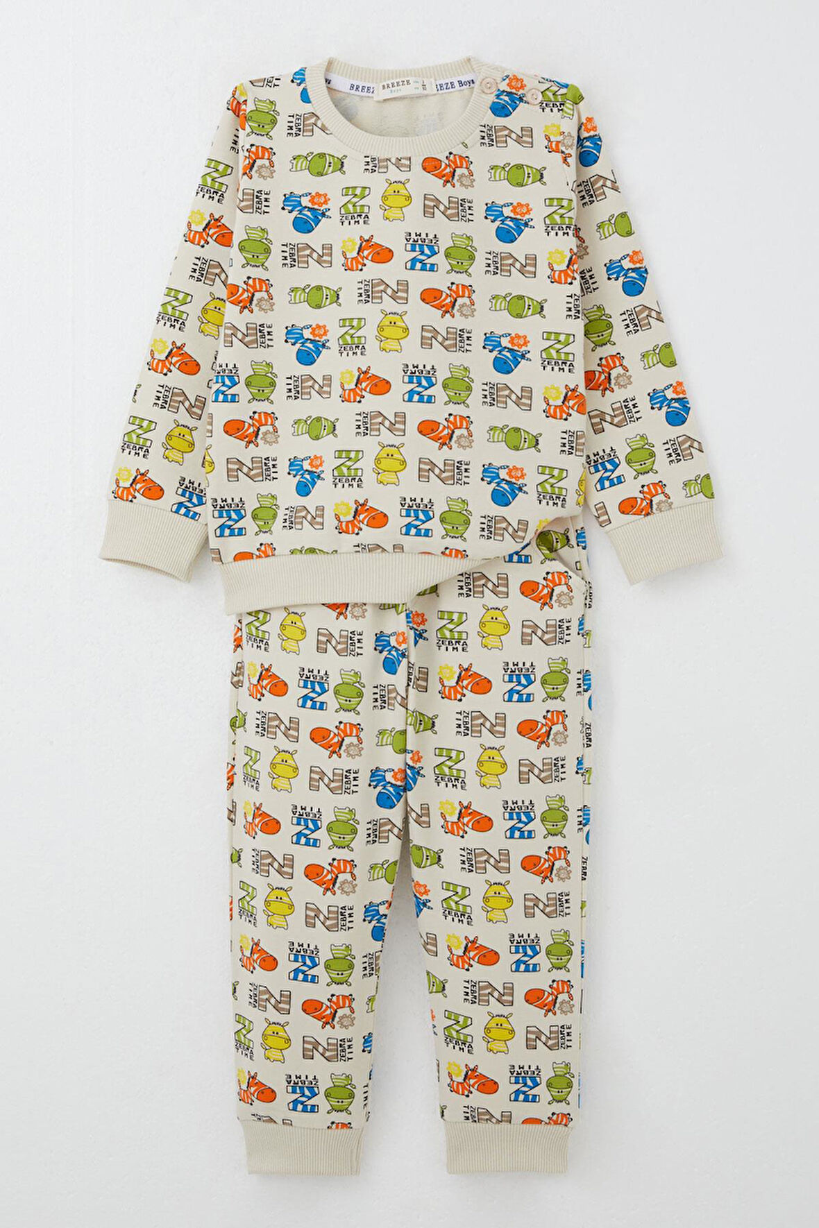 Breeze Erkek Bebek Eşofman Takım Zebra Macerası 9 Ay-3 Yaş, Krem