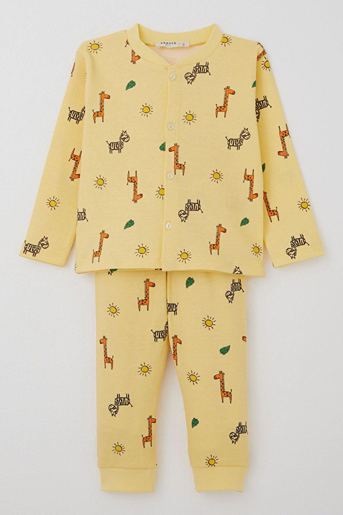 Breeze Erkek Bebek Pijama Takımı Minik Safari Temalı Hayvancık Desenli 4 Ay-1 Yaş, Sarı