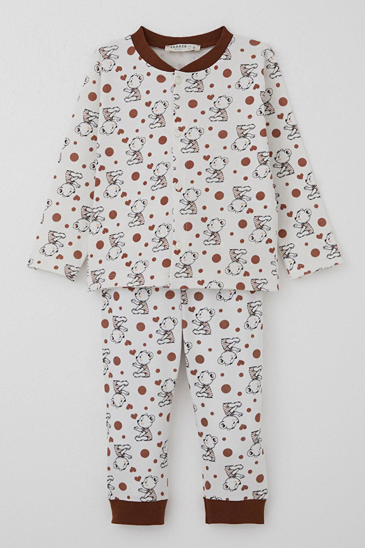 Breeze Erkek Bebek Pijama Takımı Bebek Sevimli Ayıcık Desenli 4 Ay-1 Yaş, Ekru