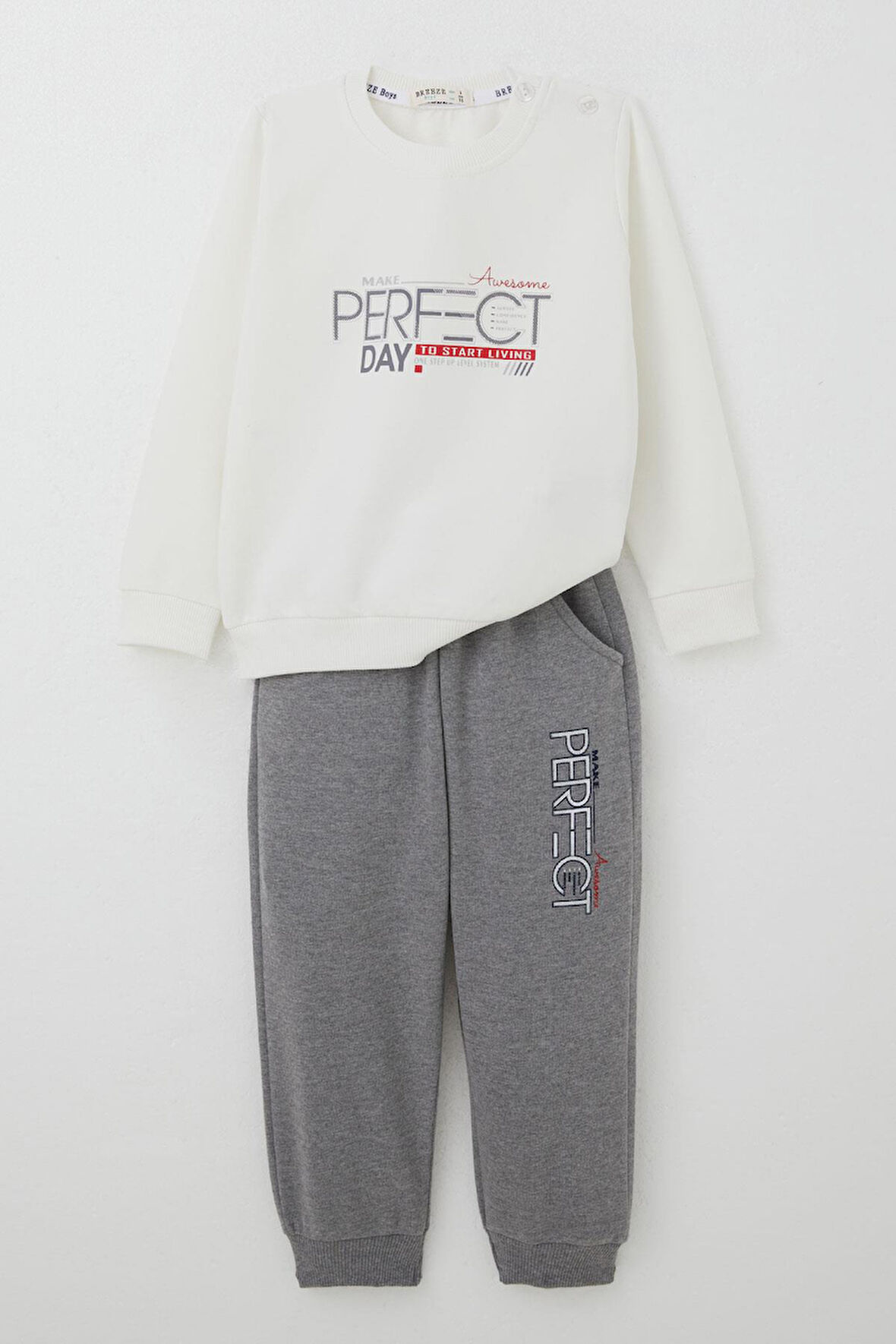 Breeze Erkek Çocuk Eşofaman Takım Yazı Baskılı 2-6 Yaş, Ekru