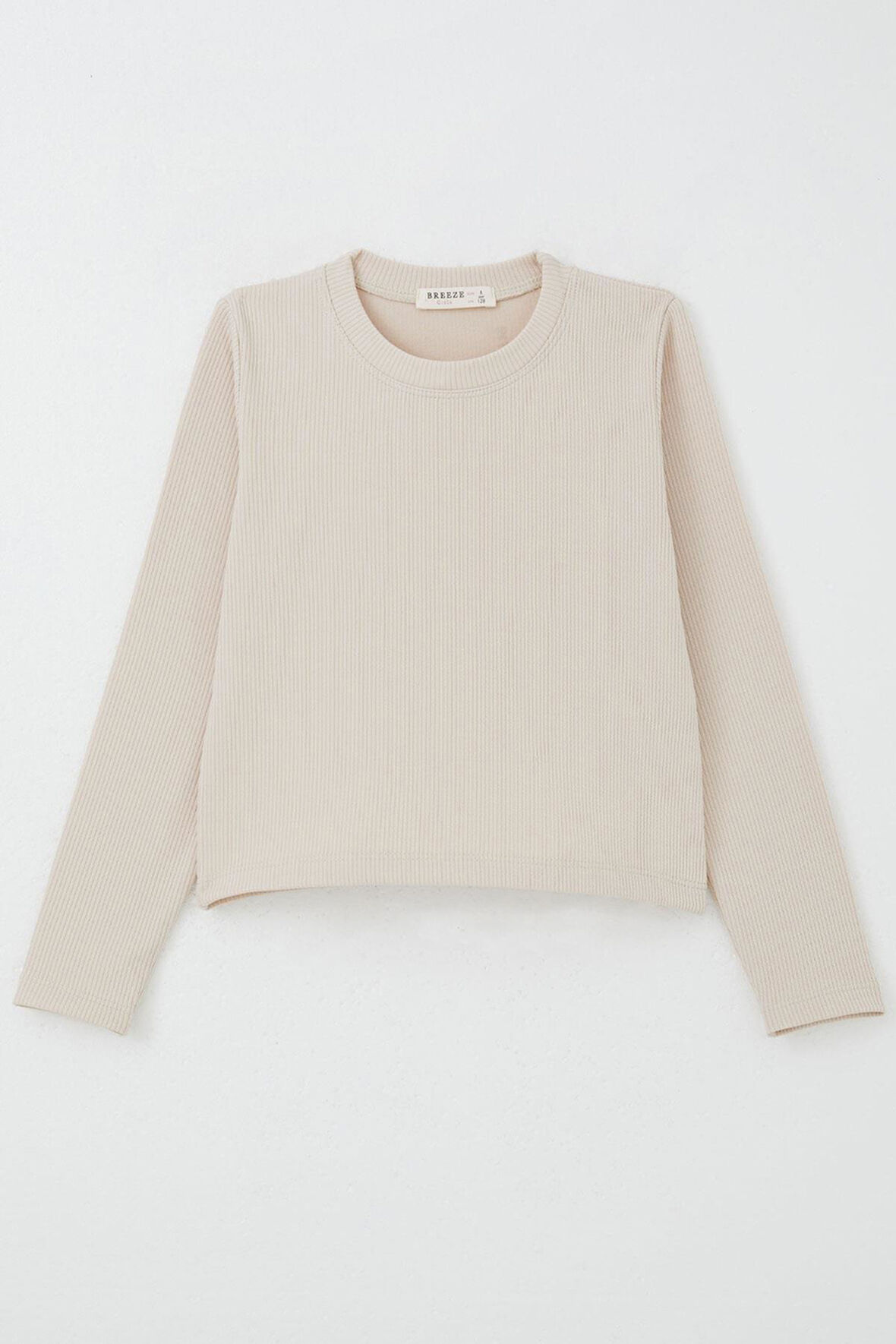 Breeze Kız Çocuk Uzun Kollu Tişört Kemer Boy Basic 8-14 Yaş, Bej