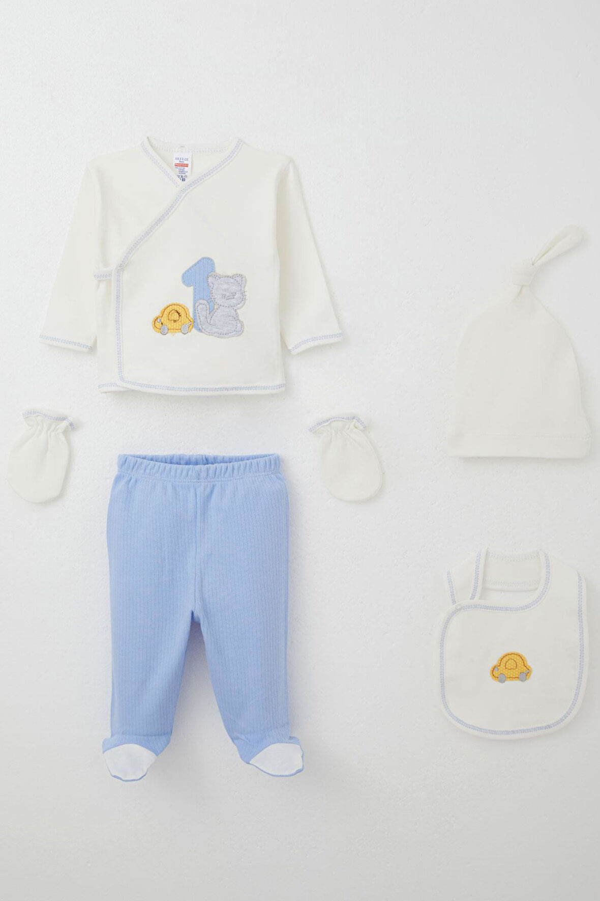 Breeze Erkek Bebek Hastane Çıkışı 5 Li Patinin Araba Macerası 0-3 Ay, Beyaz