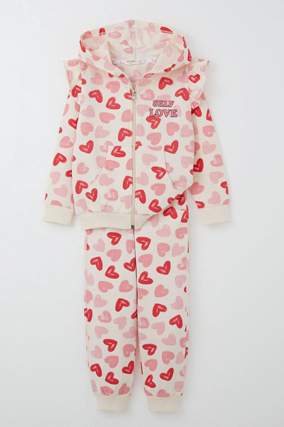 Breeze Kız Bebek Eşofman Takım Kalp Rüyası Omuzu Fırfırlı 9 Ay-3 Yaş, Krem