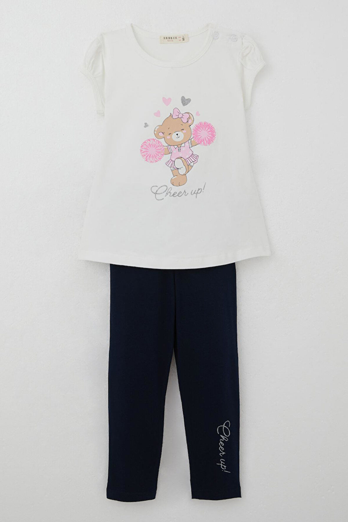Breeze Kız Çocuk Taytlı Takım Dansçı Neşeli Ayıcık Baskılı 1.5-5 Yaş, Ekru