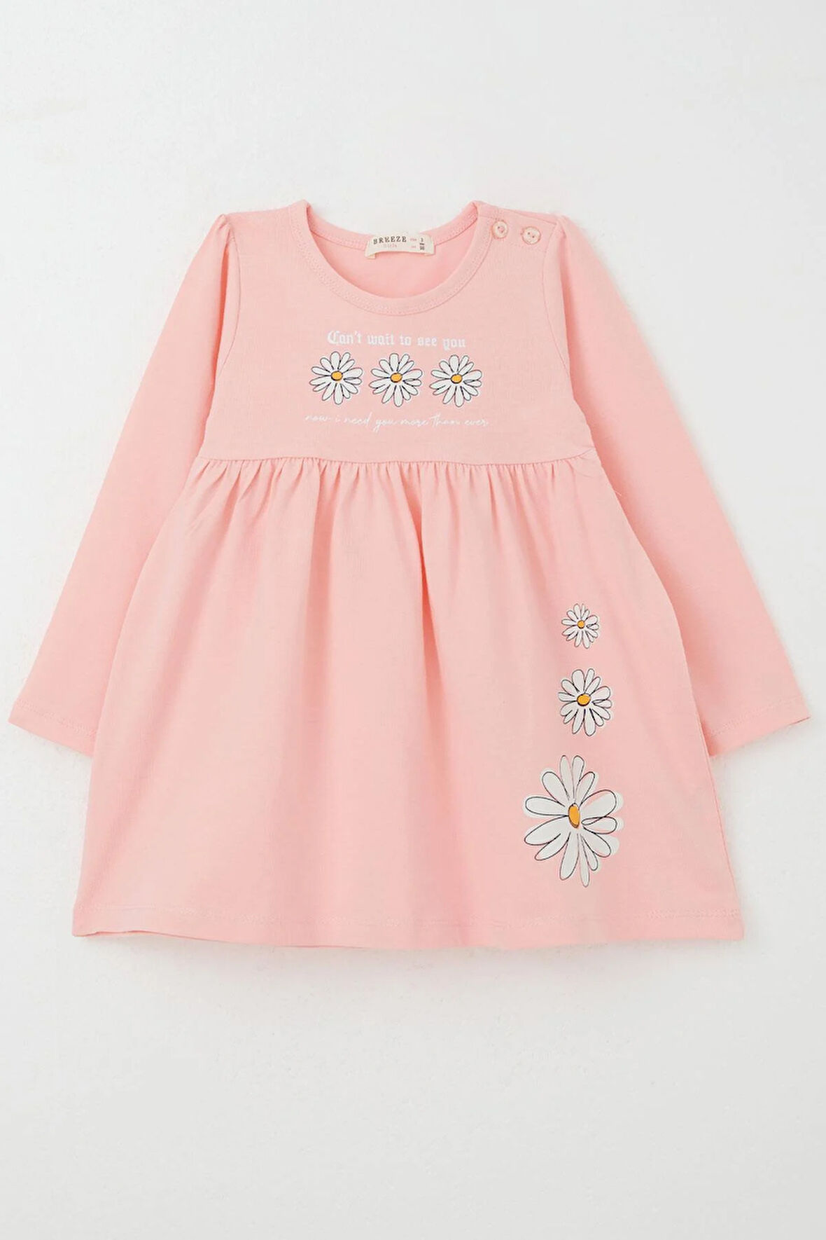 Breeze Kız Çocuk Uzun Kollu Elbise Papatya Baskılı 2-6 Yaş, Pembe