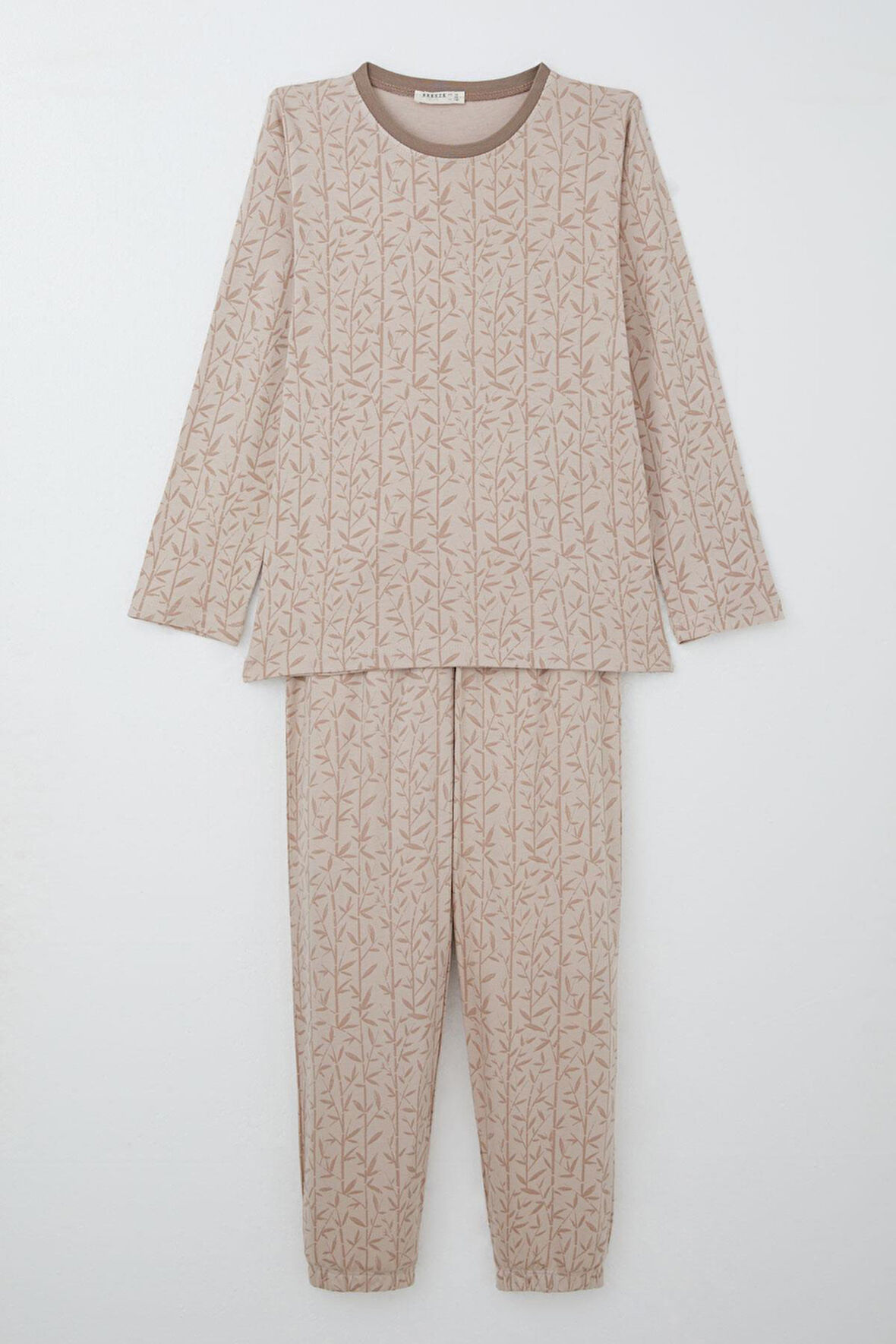 Breeze Kız Çocuk Pijama Takımı Bambu Çiçeği Desenli 9-12 Yaş, Bej