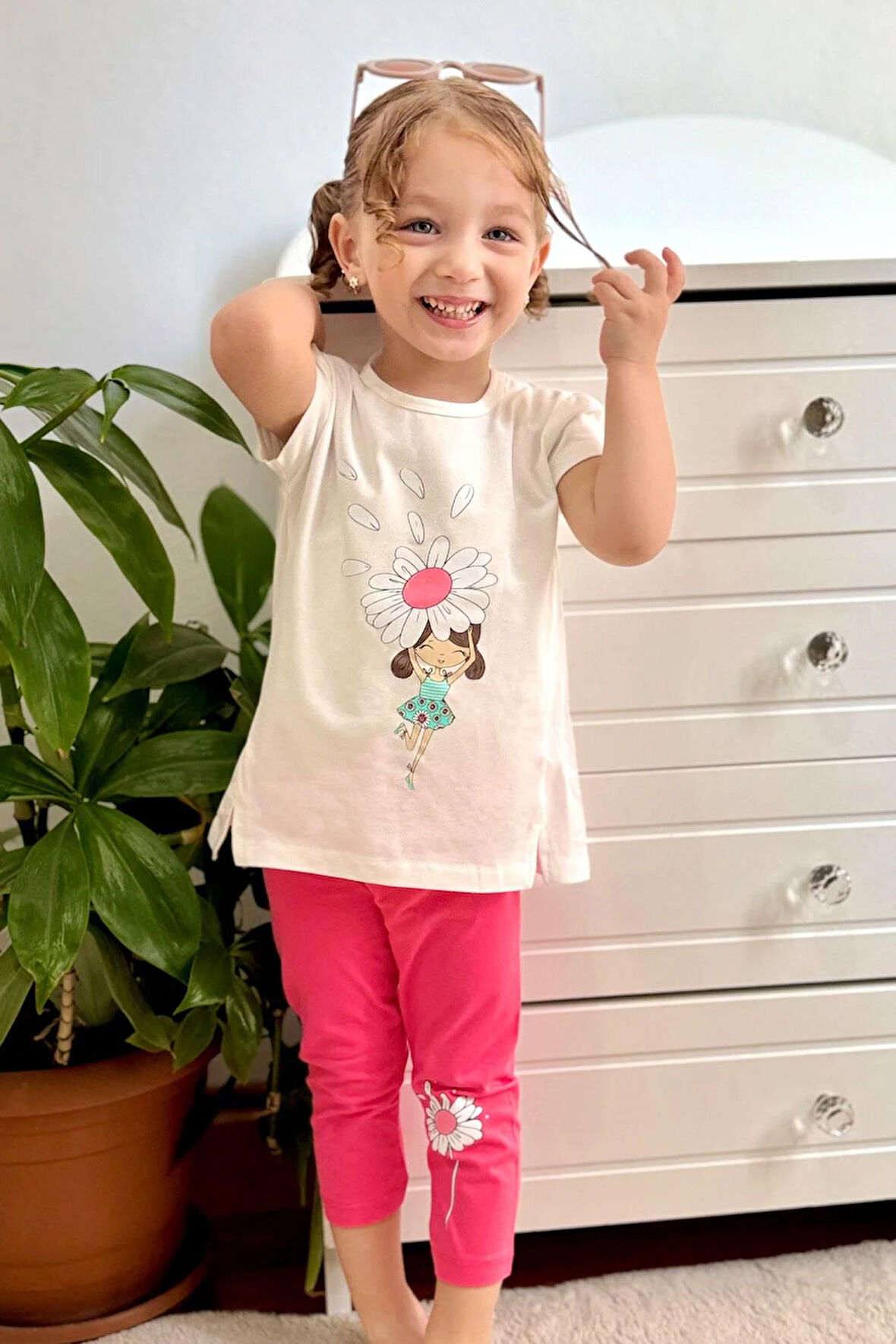 Breeze Kız Çocuk Kapri Taytlı Takım Papatya Perisi 2-6 Yaş, Ekru