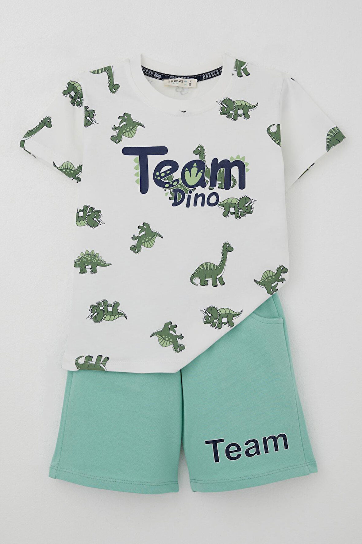 Breeze Erkek Çocuk Şortlu Takım Zıp Zıp Dinozor Takımı 2-6 Yaş, Ekru