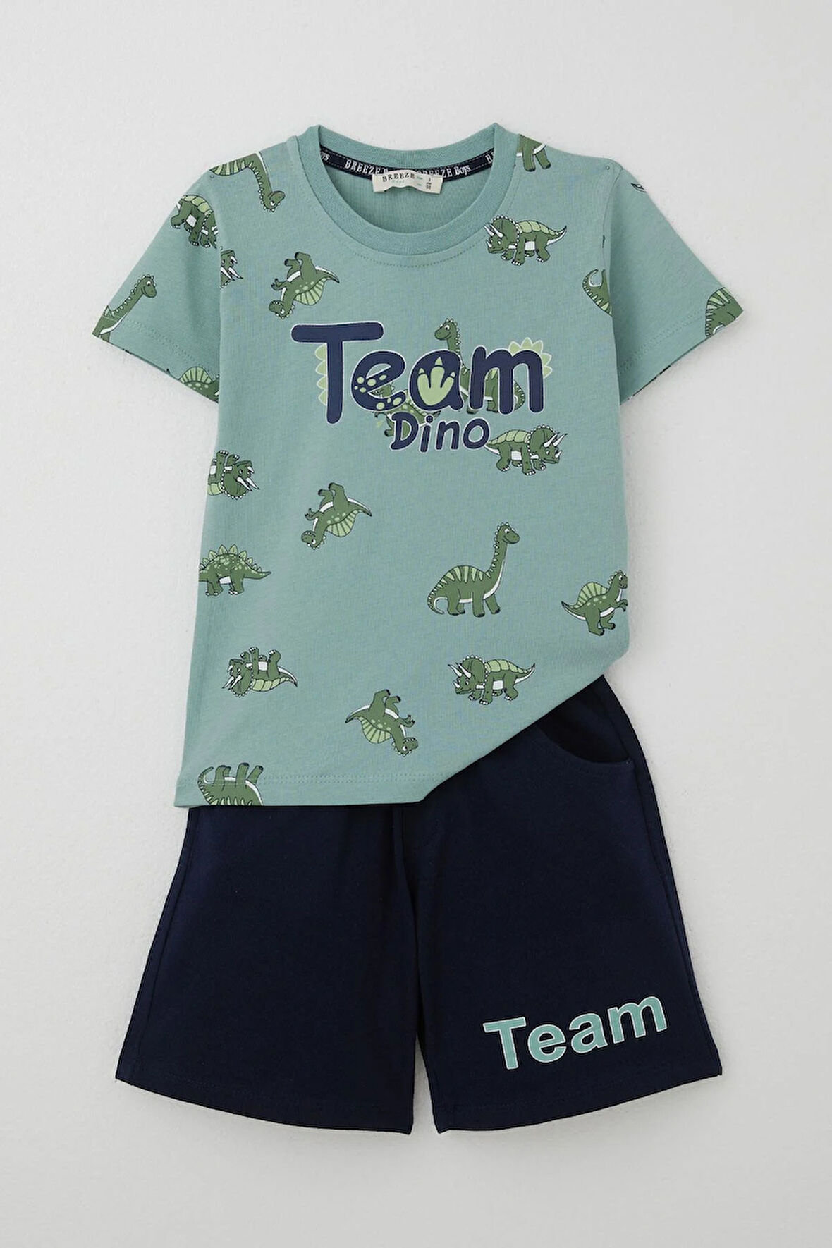 Breeze Erkek Çocuk Şortlu Takım Zıp Zıp Dinozor Takımı 2-6 Yaş, Su Yeşili