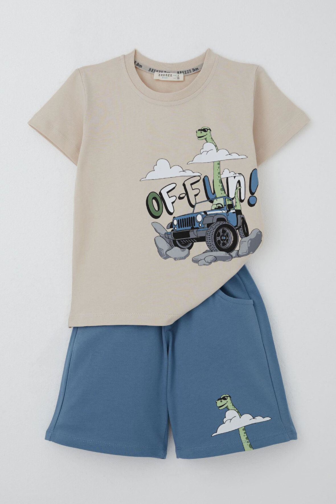 Breeze Erkek Çocuk Şortlu Takım Maceracı Dinozor Baskılı 2-6 Yaş, Bej