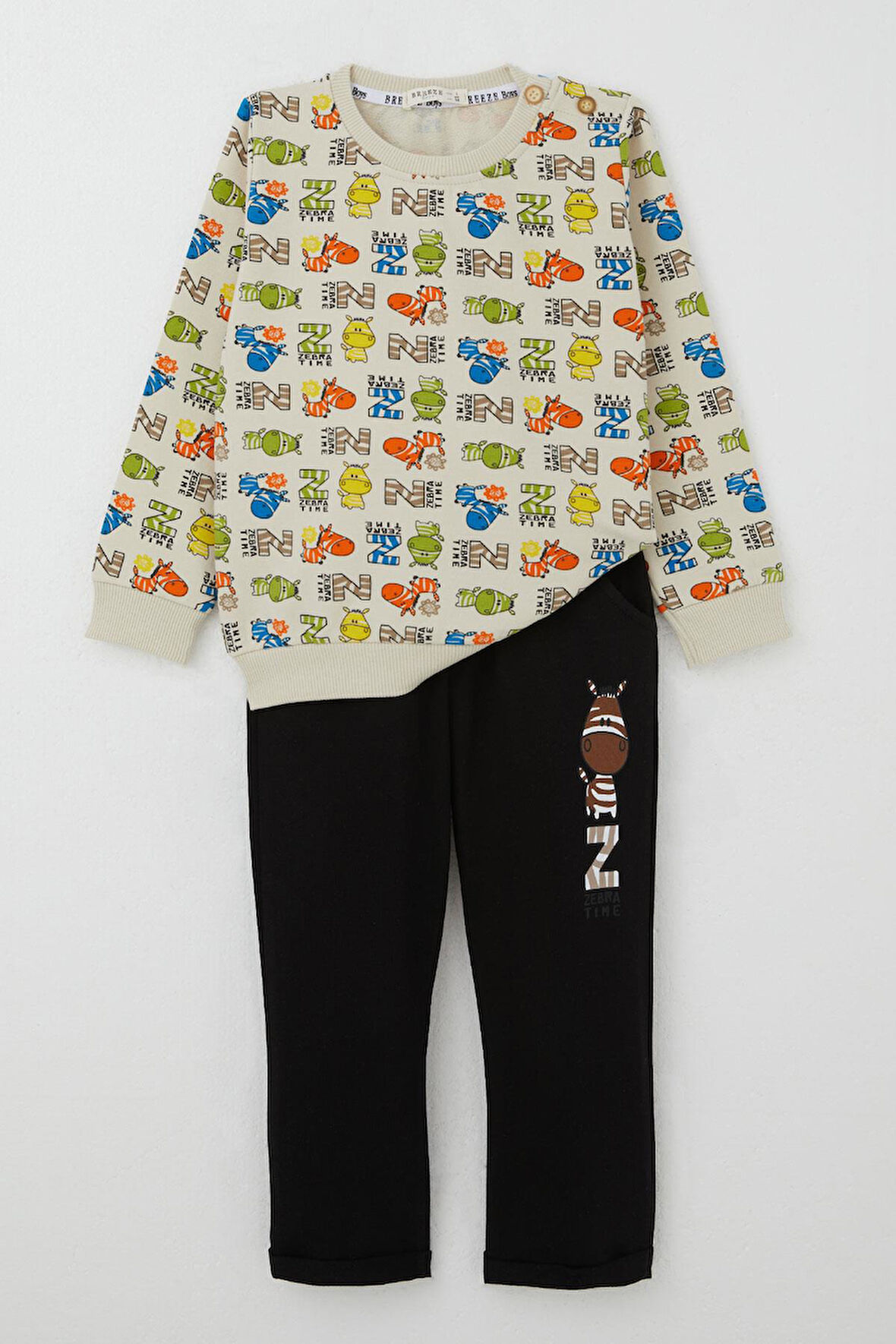 Breeze Erkek Bebek Eşofman Takım Zebra Macerası 9 Ay-3 Yaş, Krem