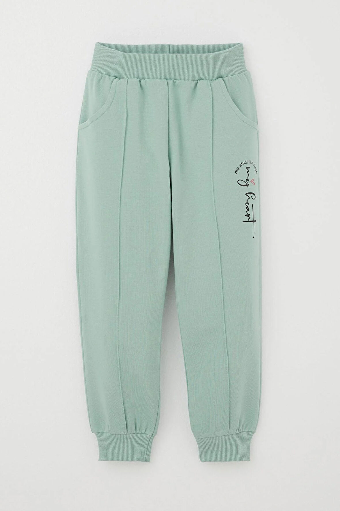 Breeze Kız Çocuk Eşofman Altı Çima Dikiş Detaylı Cepli 3-7 Yaş, Su Yeşili