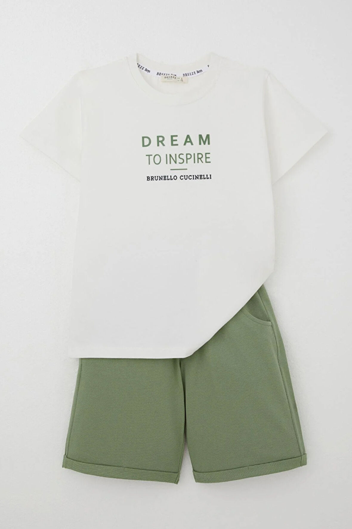 Breeze Erkek Çocuk Şortlu Takım Kabartma Yazı Baskılı 5-10 Yaş, Ekru
