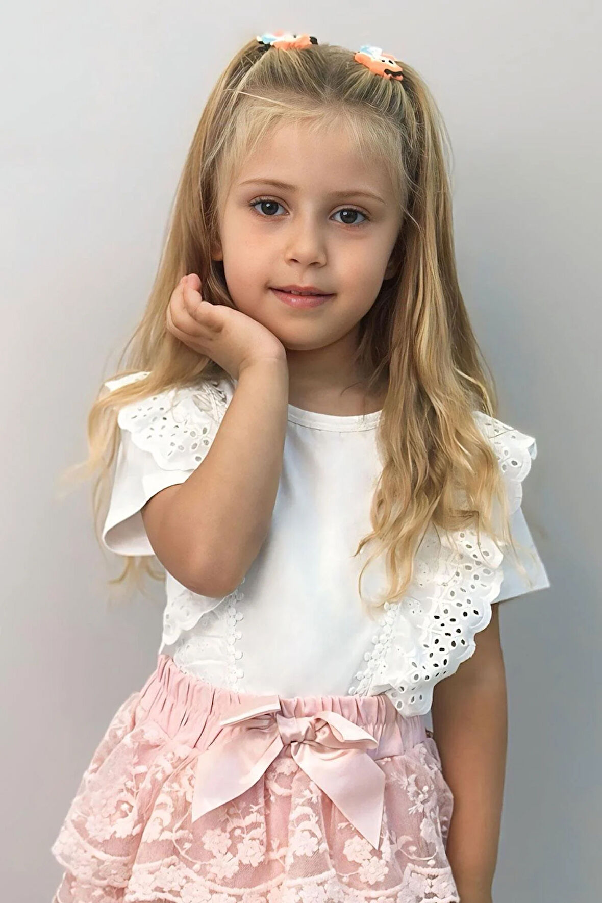 Breeze Kız Çocuk Tişört Güpürlü Çiçekleri Nakışlı 1.5-5 Yaş, Beyaz