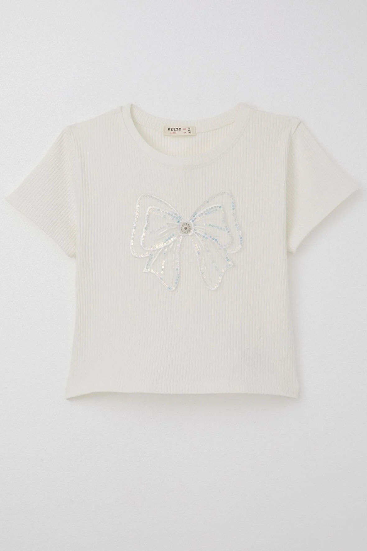 Breeze Kız Çocuk Crop Tişört Fiyonk Arma Aksesuarlı 9-14 Yaş, Ekru