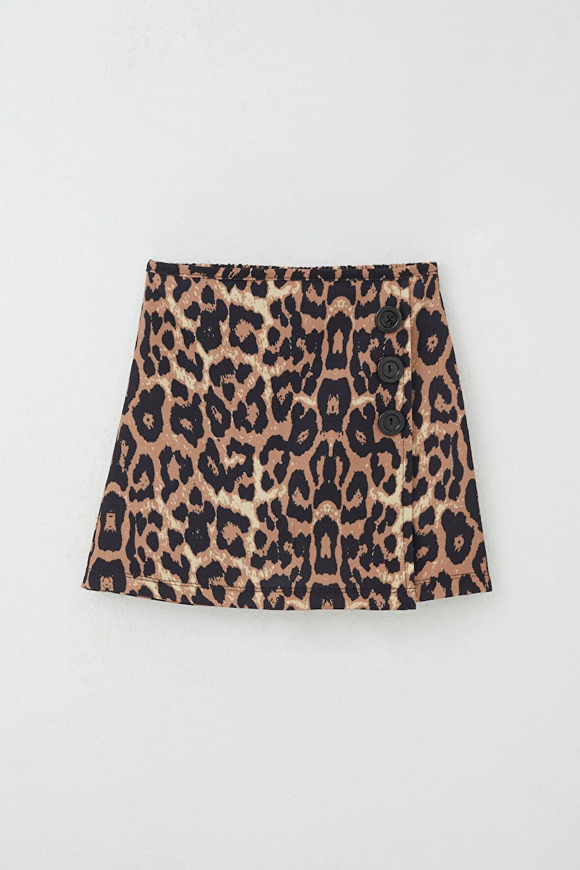 Breeze Kız Çocuk Şort Etek Leopar Desenli Düğme Aksesuarlı 6-12 Yaş, Kahverengi