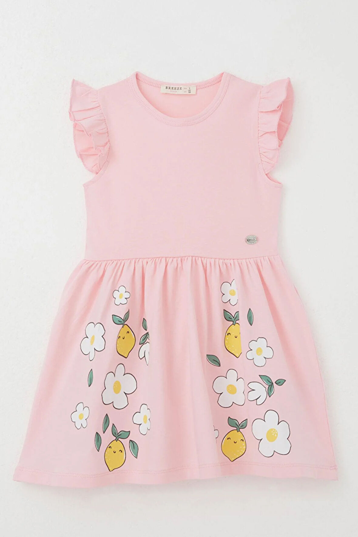 Breeze Kız Çocuk Elbise Etek Kısmı Limon & Çiçek Baskılı 2-6 Yaş, Pembe