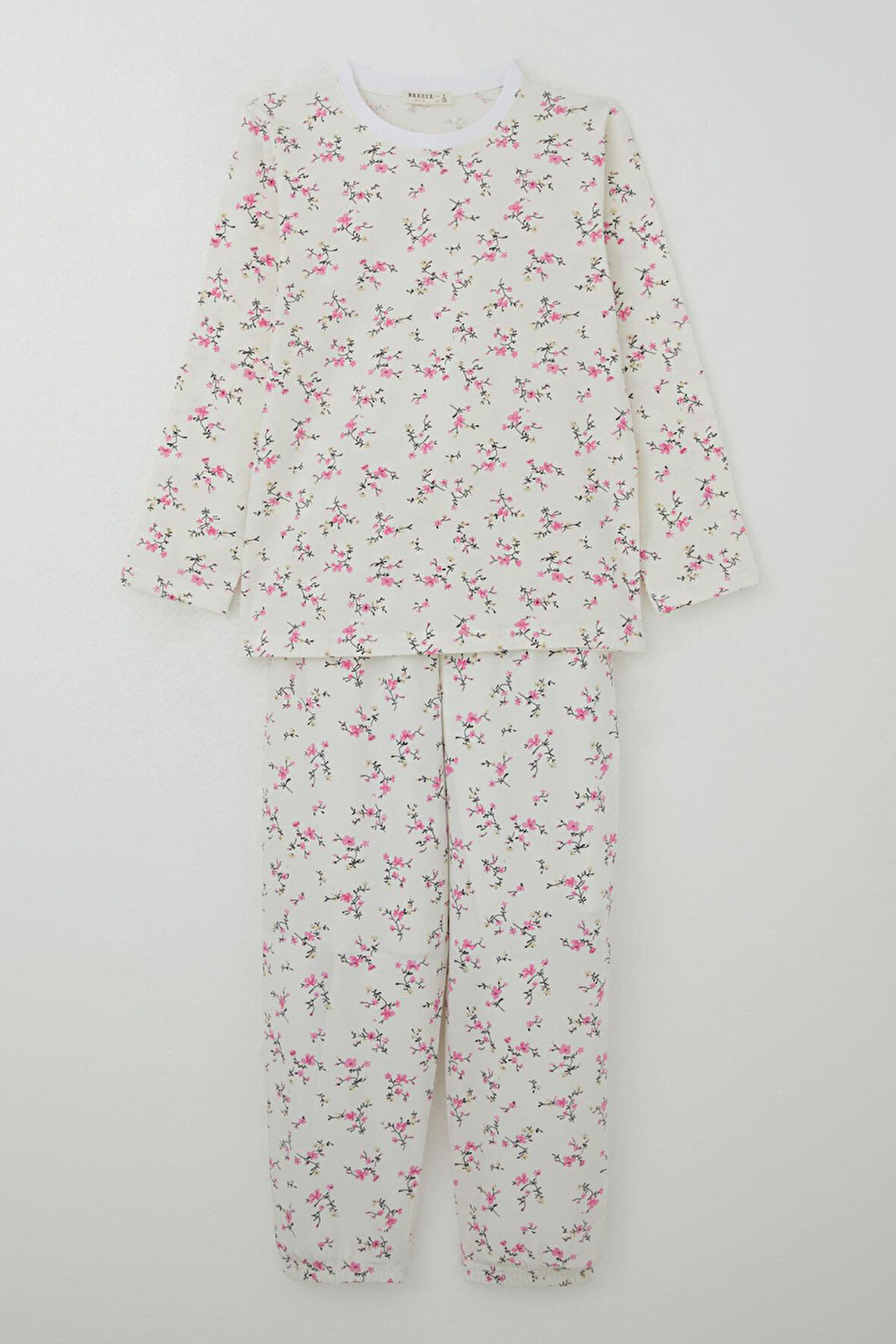 Kız Çocuk Pijama Takımı Çiçek Baharı 4-8 Yaş, Ekru