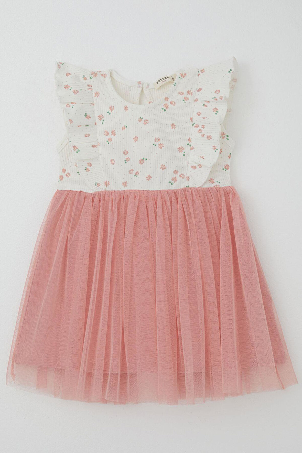 Breeze Kız Bebek Elbise Çiçekli Tüllü Fırfırlı 9 Ay-3 Yaş, Ekru