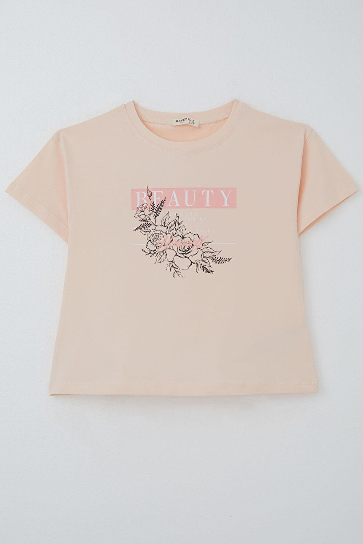 Breeze Kız Çocuk Tişört Çiçek Baskılı 8-14 Yaş, Pudra