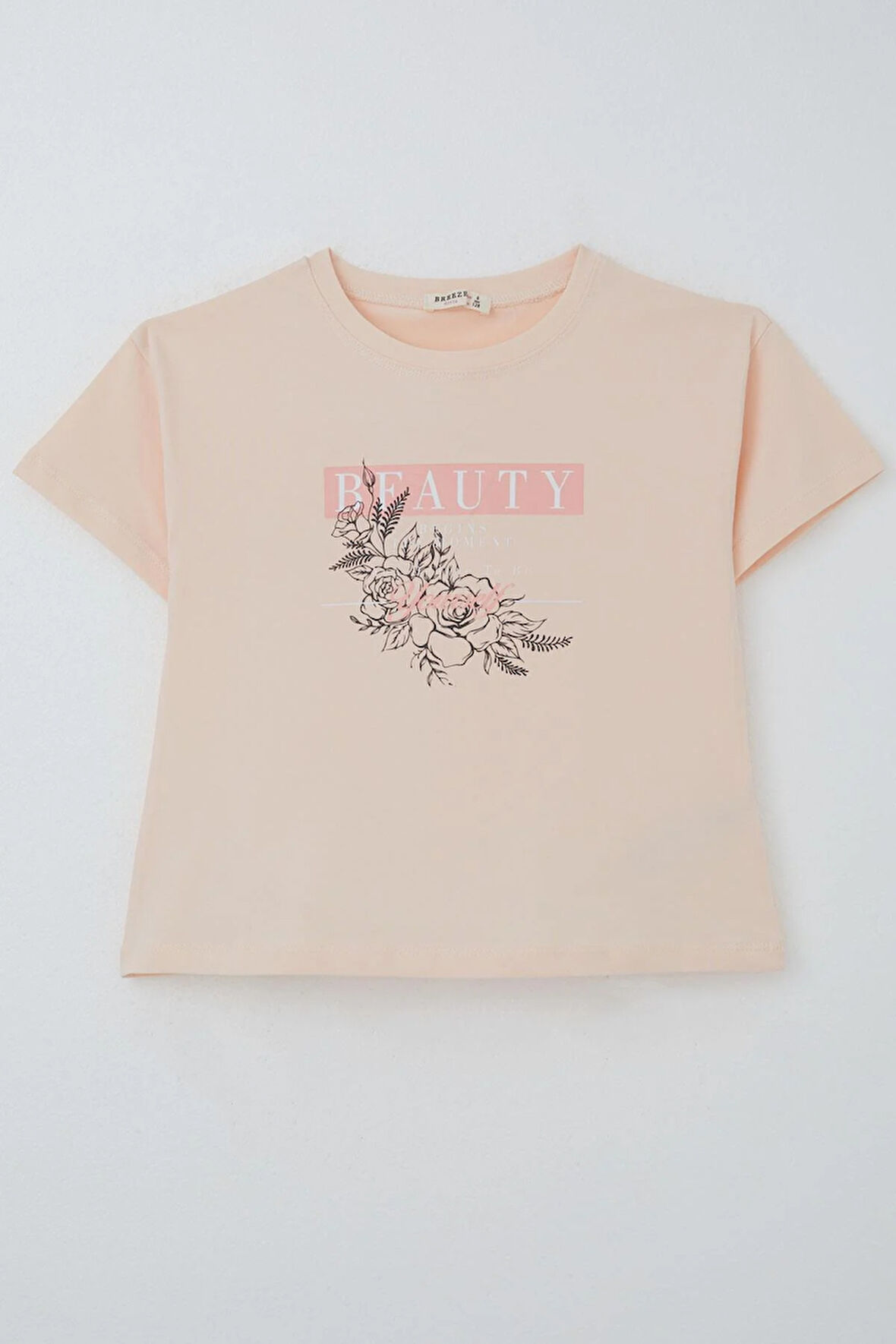 Breeze Kız Çocuk Tişört Çiçek Baskılı 8-14 Yaş, Pudra
