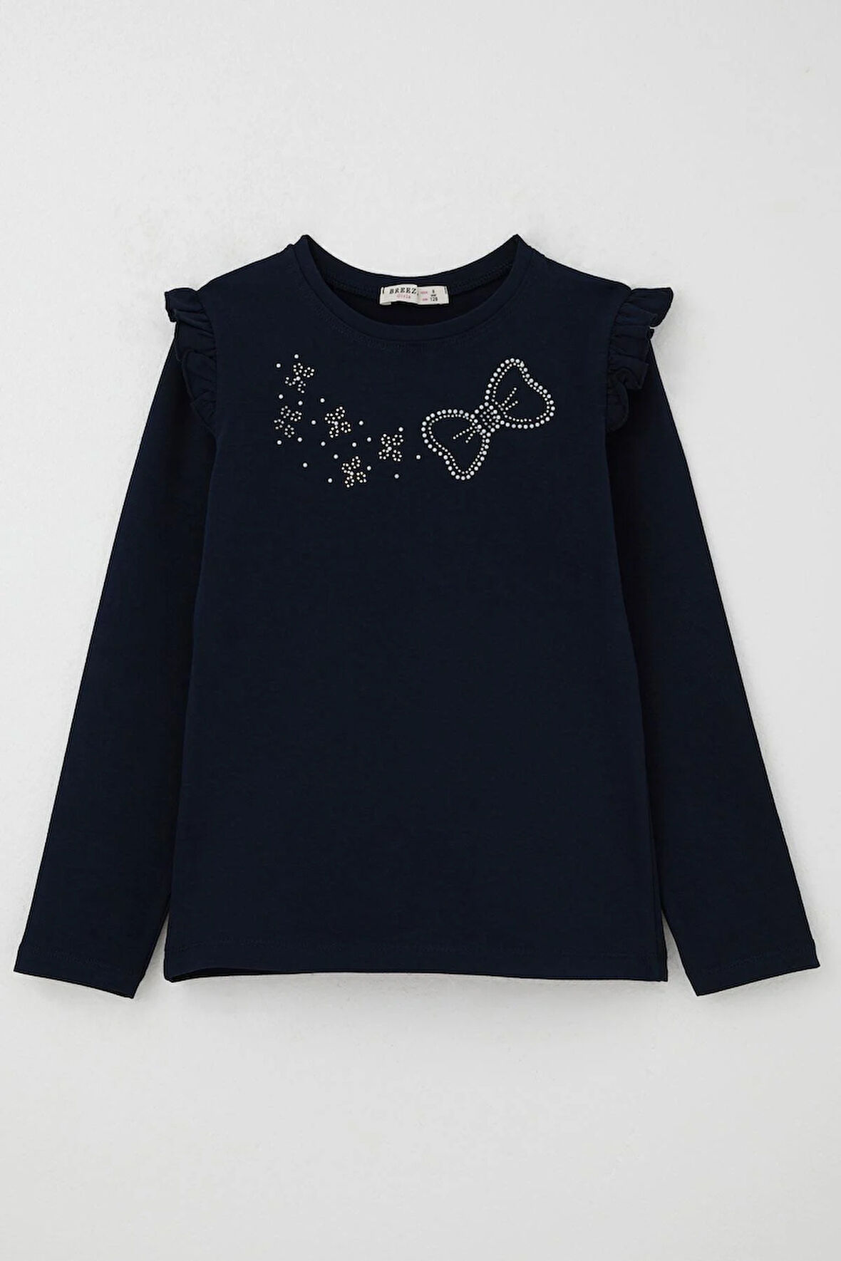 Breeze Kız Çocuk Uzun Kollu Tişört Işıltılı Taş İşleme Detaylı 4-10 Yaş, Lacivert