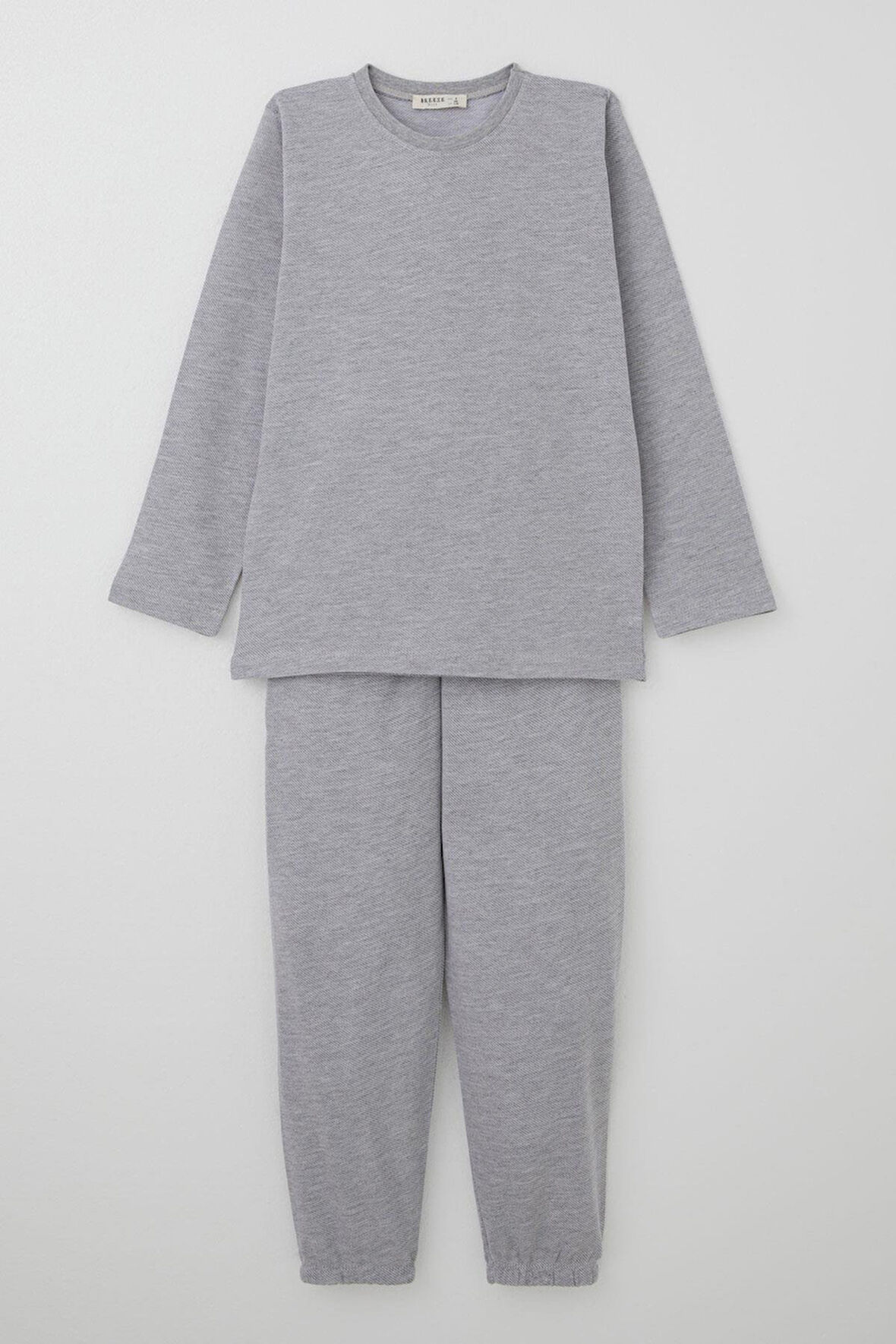 Breeze Erkek Çocuk Pijama Takımı Verev Çizgi Desenli 4-8 Yaş, Açık Gri
