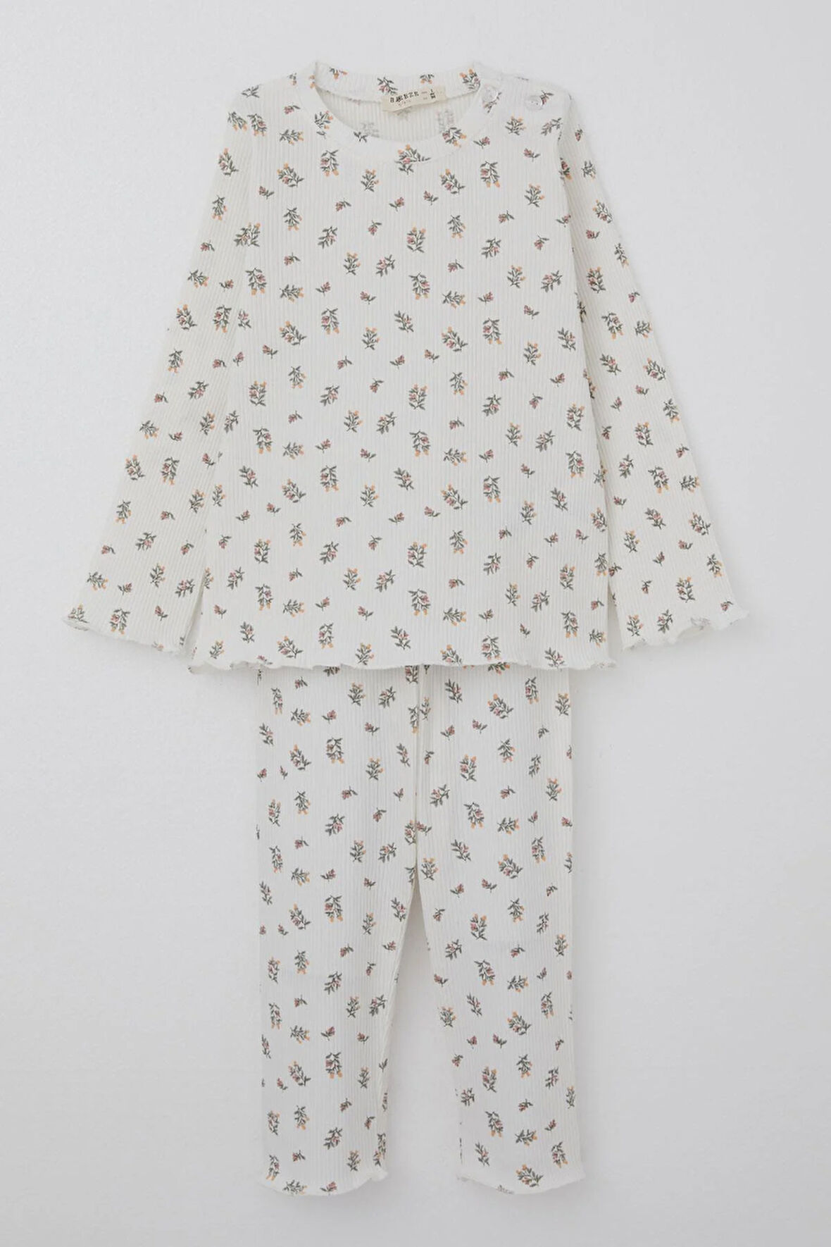 Breeze Kız Bebek Pijama Takımı Çiçek Desenli Omuzu Düğmeli 9 Ay-3 Yaş, Ekru
