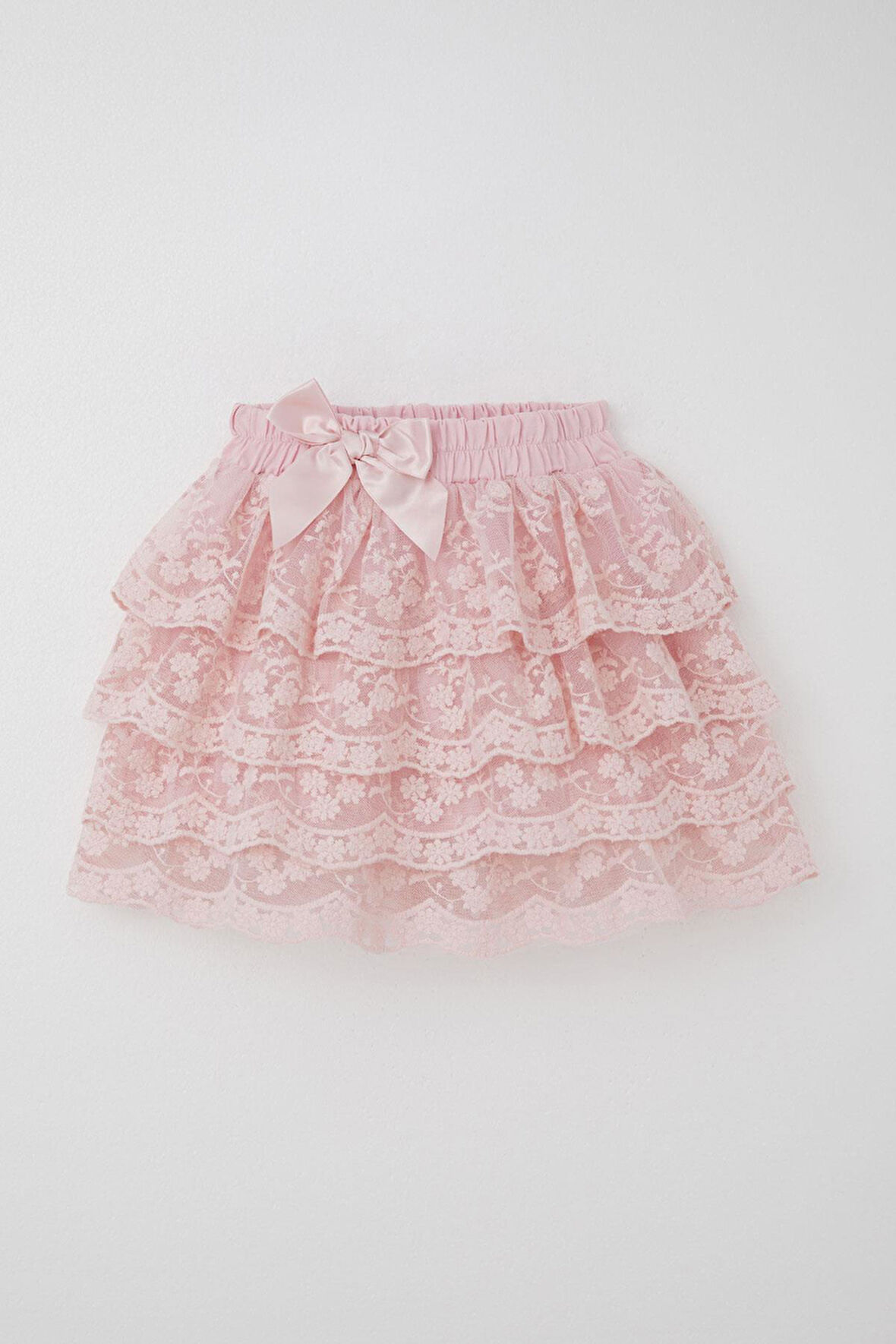 Breeze Kız Çocuk Etek Güpürlü Fiyonk Aksesuarlı Nakışlı 5-10 Yaş, Pembe