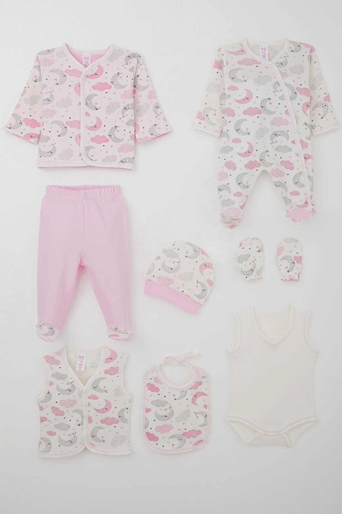 Breeze Kız Bebek Hastane Çıkışı 8 Li Gökyüzü Temalı Uykucu Ay Desenli 0-3 Ay, Ekru