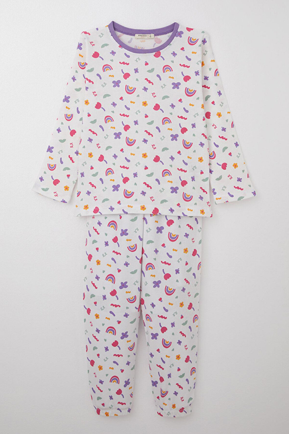 Breeze Kız Çocuk Pijama Takımı Baharın Renkleri 4-8 Yaş, Beyaz