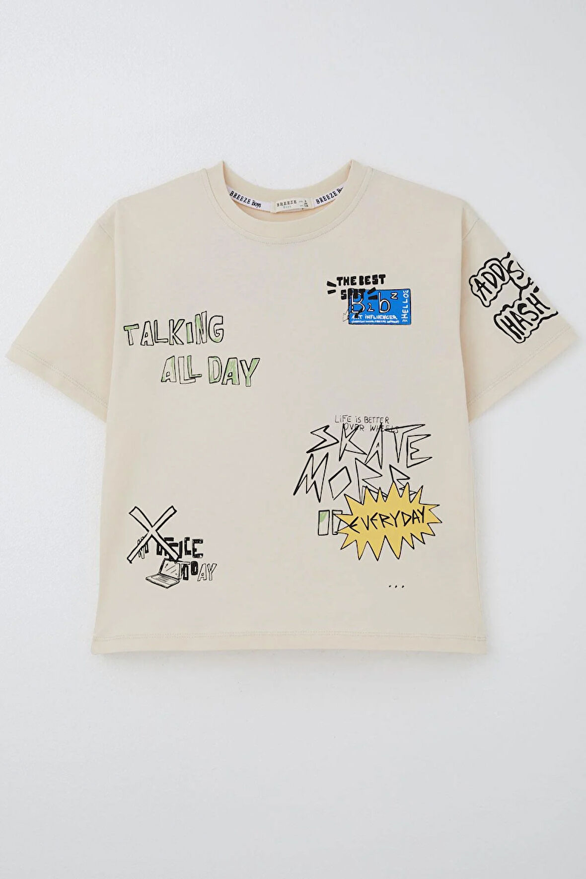 Breeze Erkek Çocuk Tişört Teknoloji Temalı Yazı Baskılı 7-12 Yaş, Krem