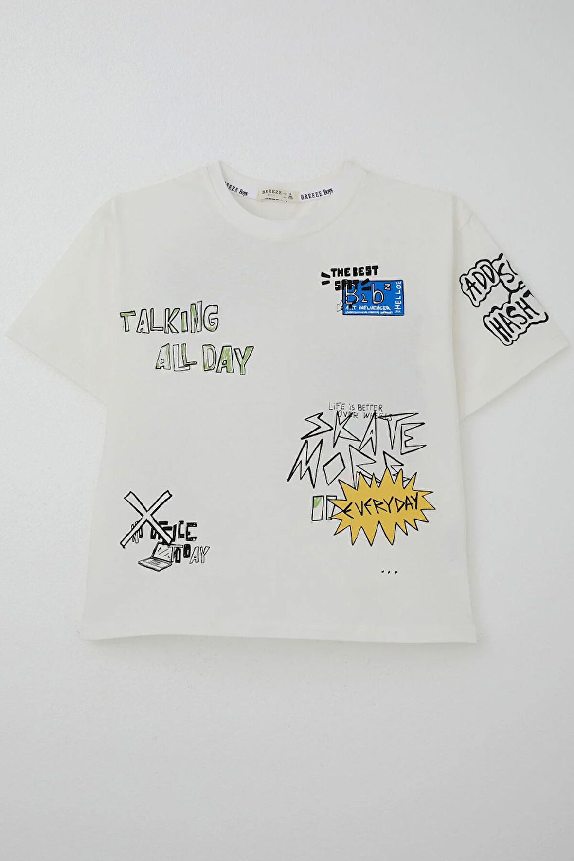 Breeze Erkek Çocuk Tişört Teknoloji Temalı Yazı Baskılı 7-12 Yaş, Ekru